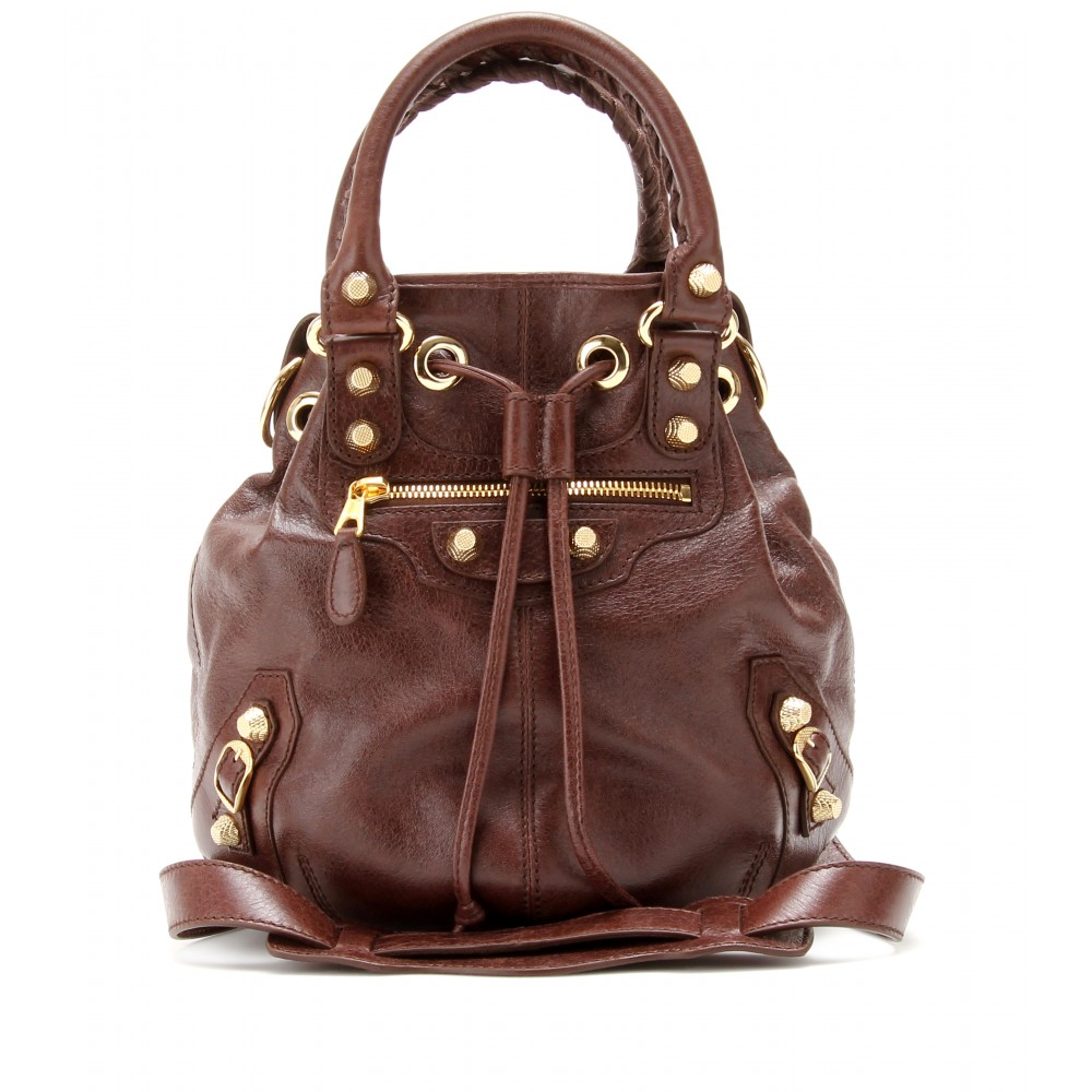 Balenciaga Giant 12 Mini Pompom Shoulder Bag in Brown - Lyst