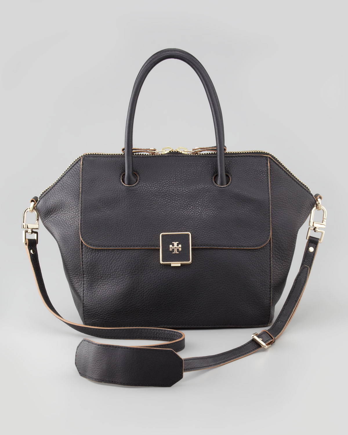 Tory burch Clara Crossbody Satchel Bag Black in Black | Lyst