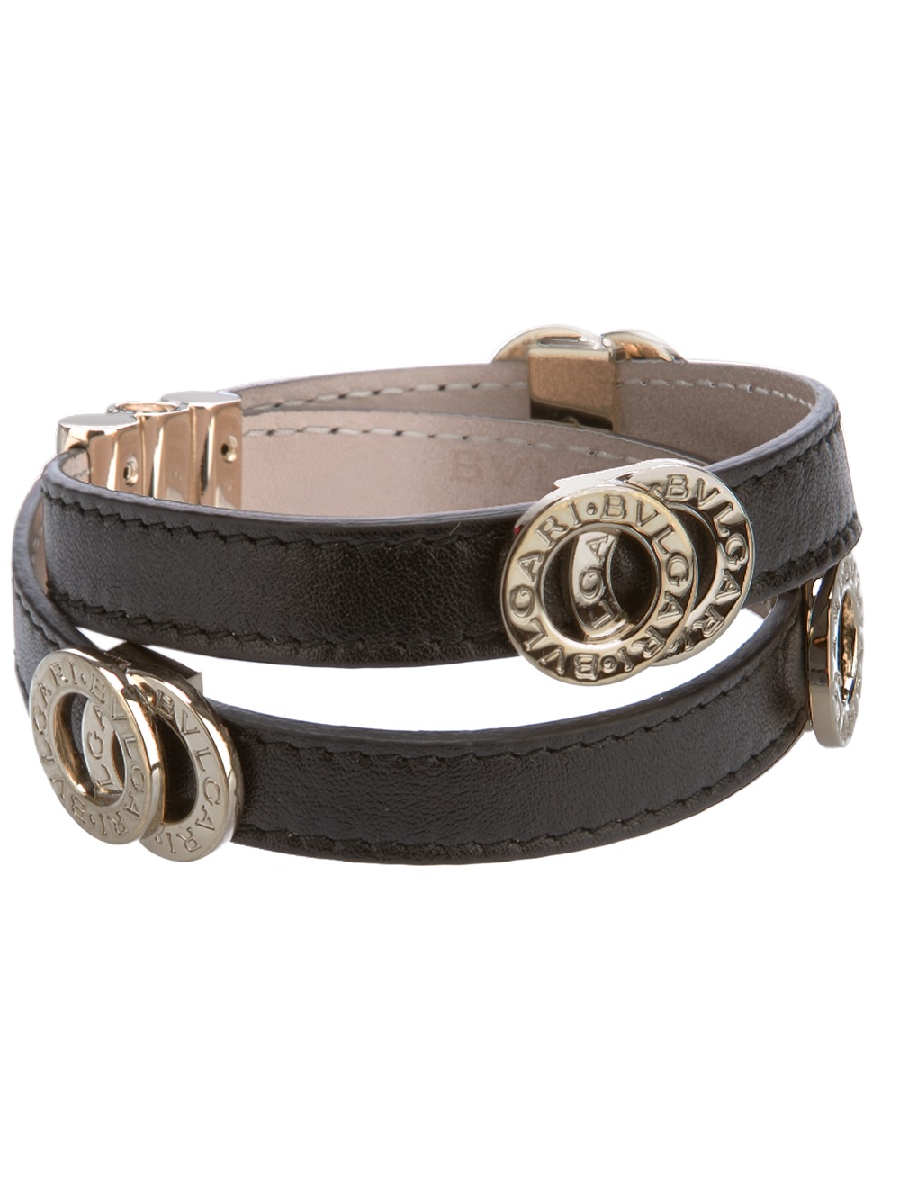 BVLGARI Leather Strap Bracelet in Black 