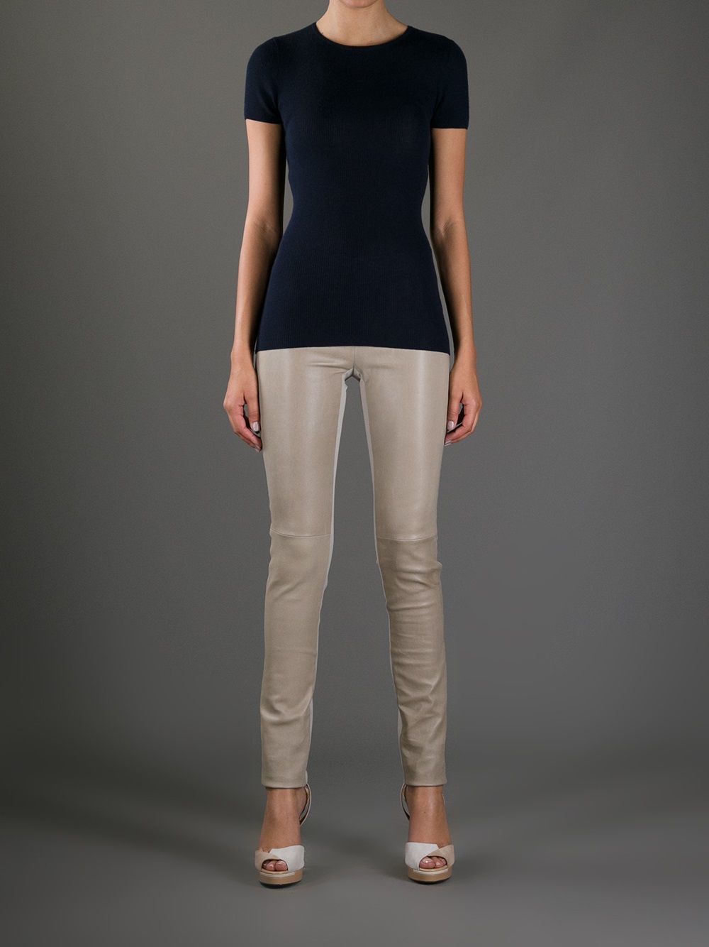 beige leather leggings