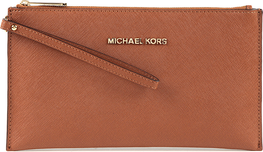MICHAEL Michael Kors Jet Set Saffiano Leather Clutch in Brown - Lyst