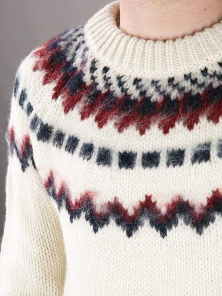 Saint Laurent Fair Isle Knit Sweater in White for Men | Lyst