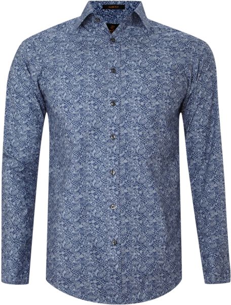 Simon Carter Paisley Print Long Sleeve Shirt in Blue for Men | Lyst