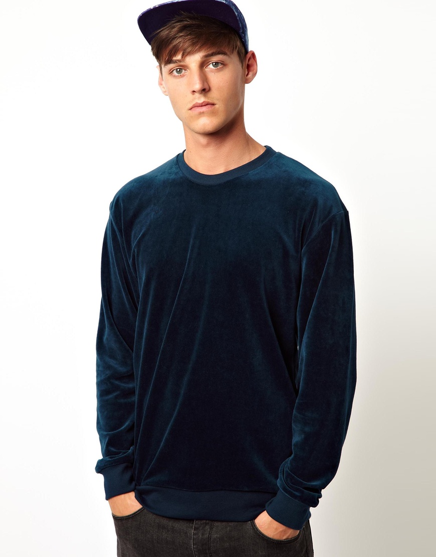 American Apparel Velour Sweatshirt in Blue for Men | Lyst