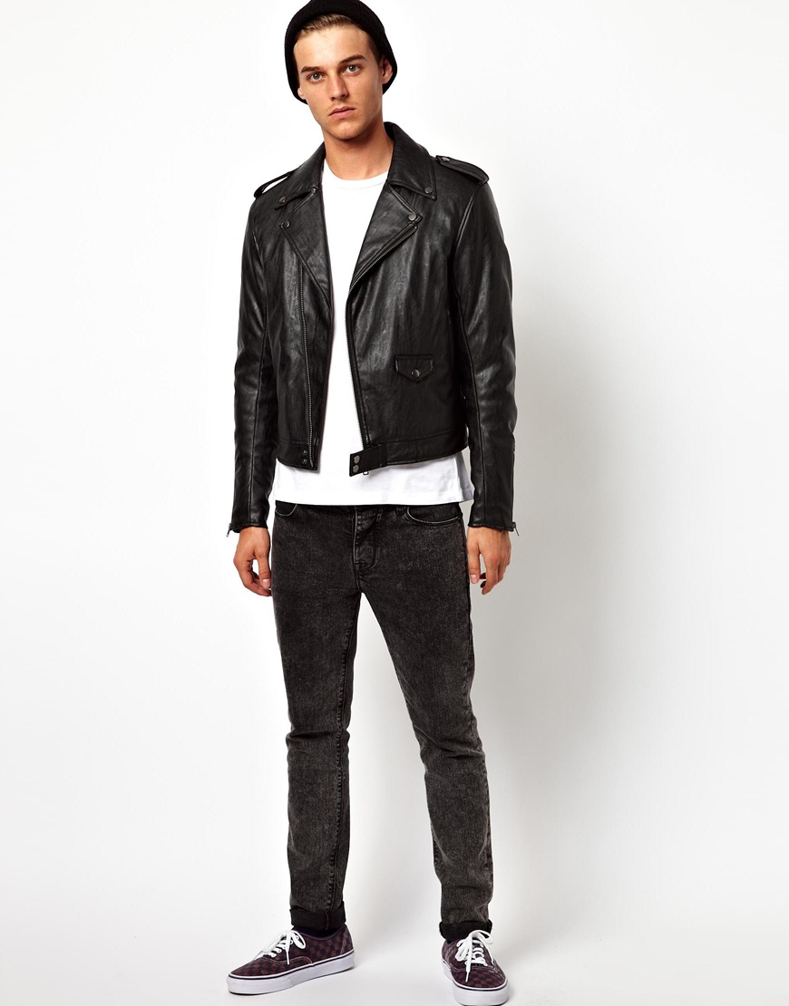Lyst Anerkjendt Asos Faux Leather Biker Jacket In Black For Men Gallery