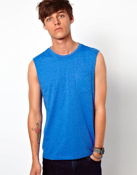 Asos Sleeveless Tshirt with Pocket in Blue for Men (Bluemarl) | Lyst