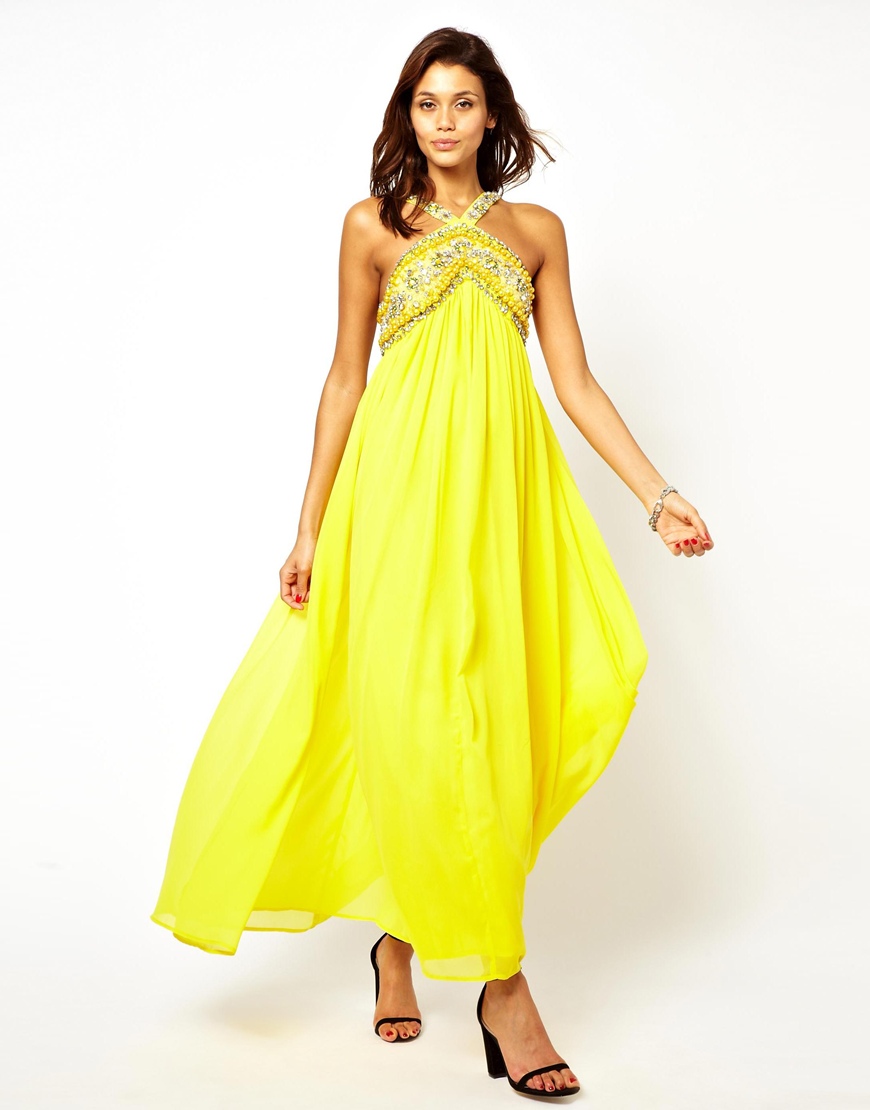 yellow embellished dress