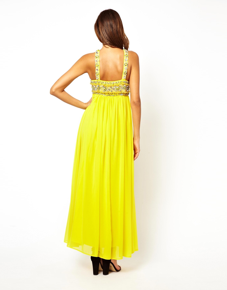 yellow embellished maxi dress