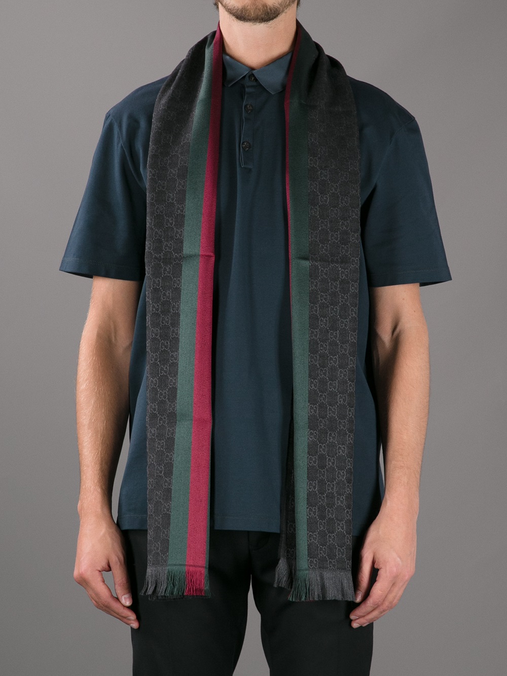 Gucci Wool Print Scarf in Black for Men Lyst