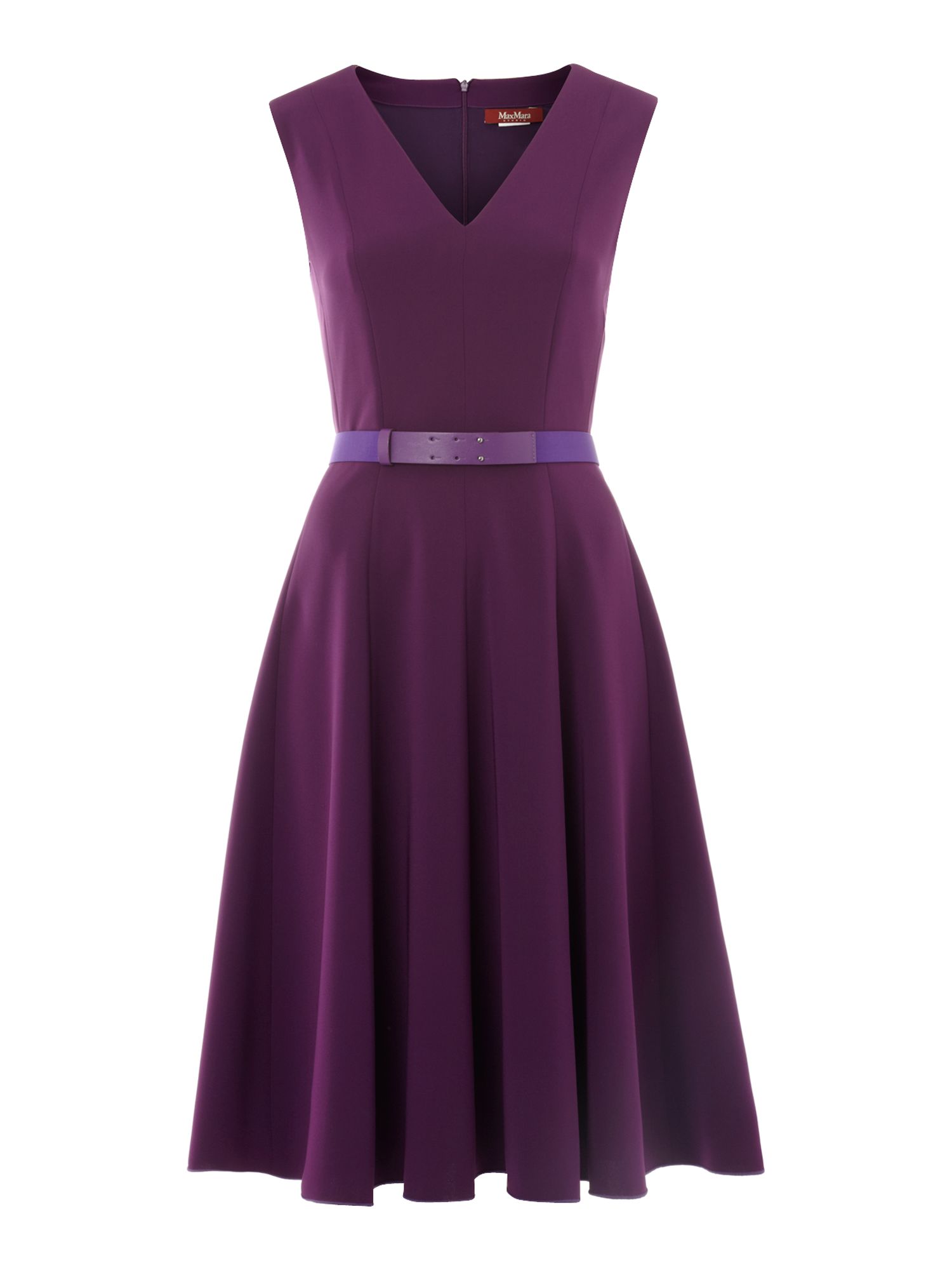 Max mara Mango Sleeveless V Neck Dress with Belt in Purple | Lyst