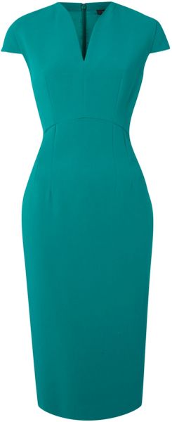 Pied A Terre V Neck Seam Detail Dress in Green | Lyst