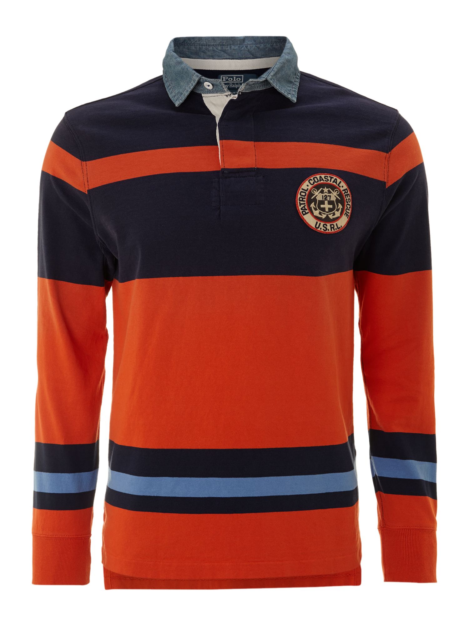 Polo ralph lauren Striped Custom Fit Rugby Top in Orange for Men | Lyst