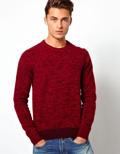 Asos Replay Crew Neck Knitted Sweater Lambswool in Red for Men | Lyst