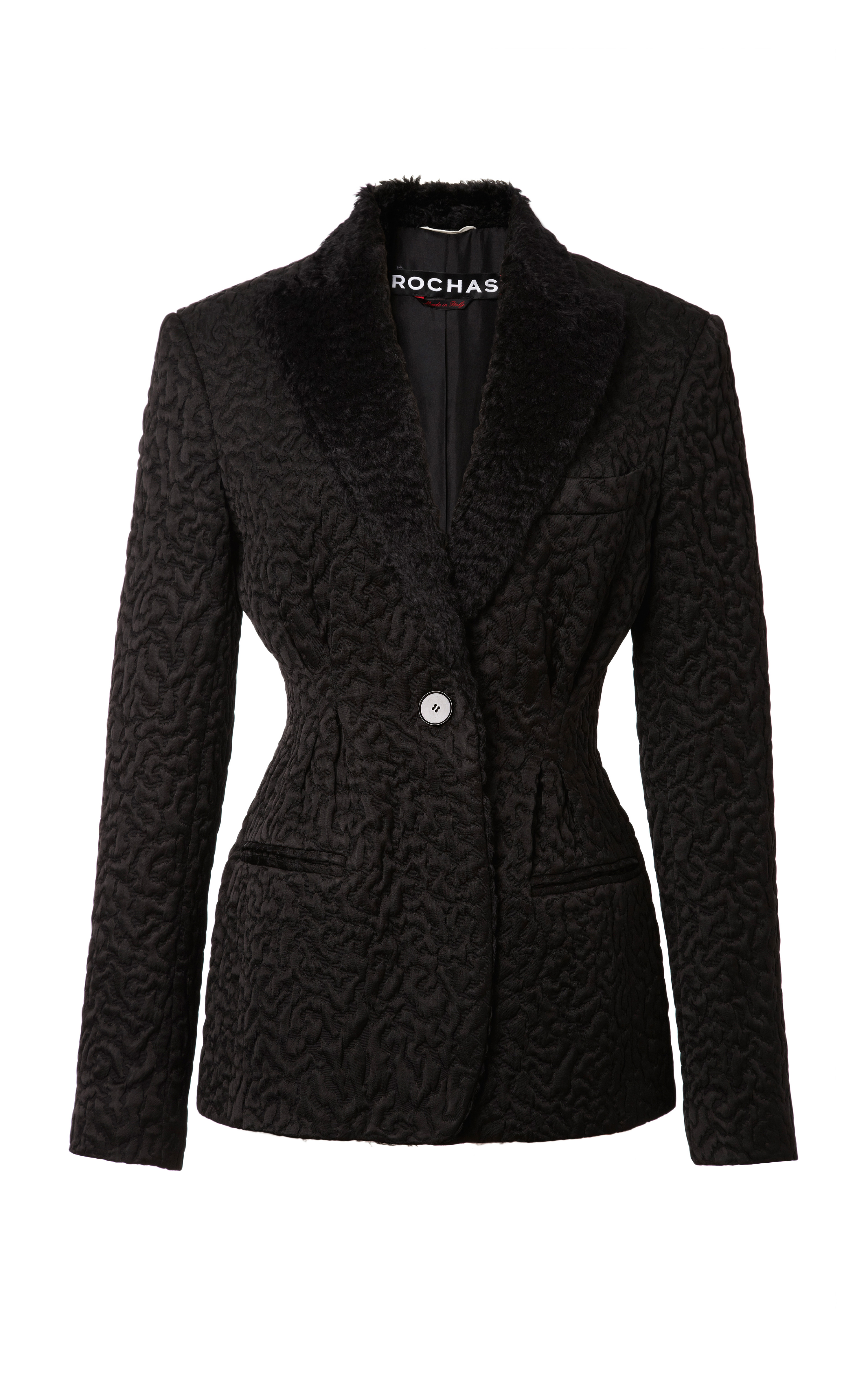 Rochas Jacquard Blazer with Faux Astrakhan Collar in Black Lyst