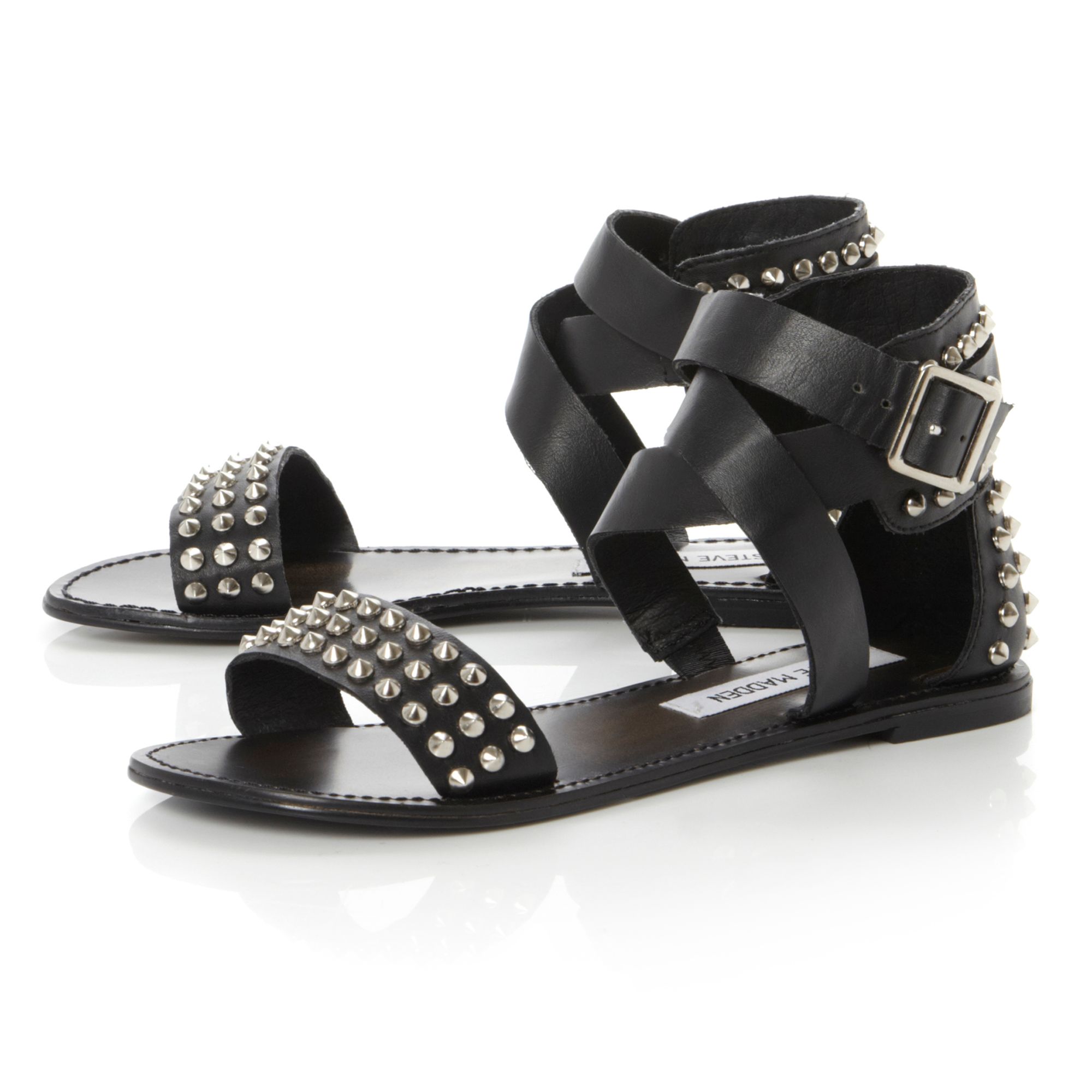 Steve madden Buddies Studded Gladiator Flat Sandals in Black | Lyst