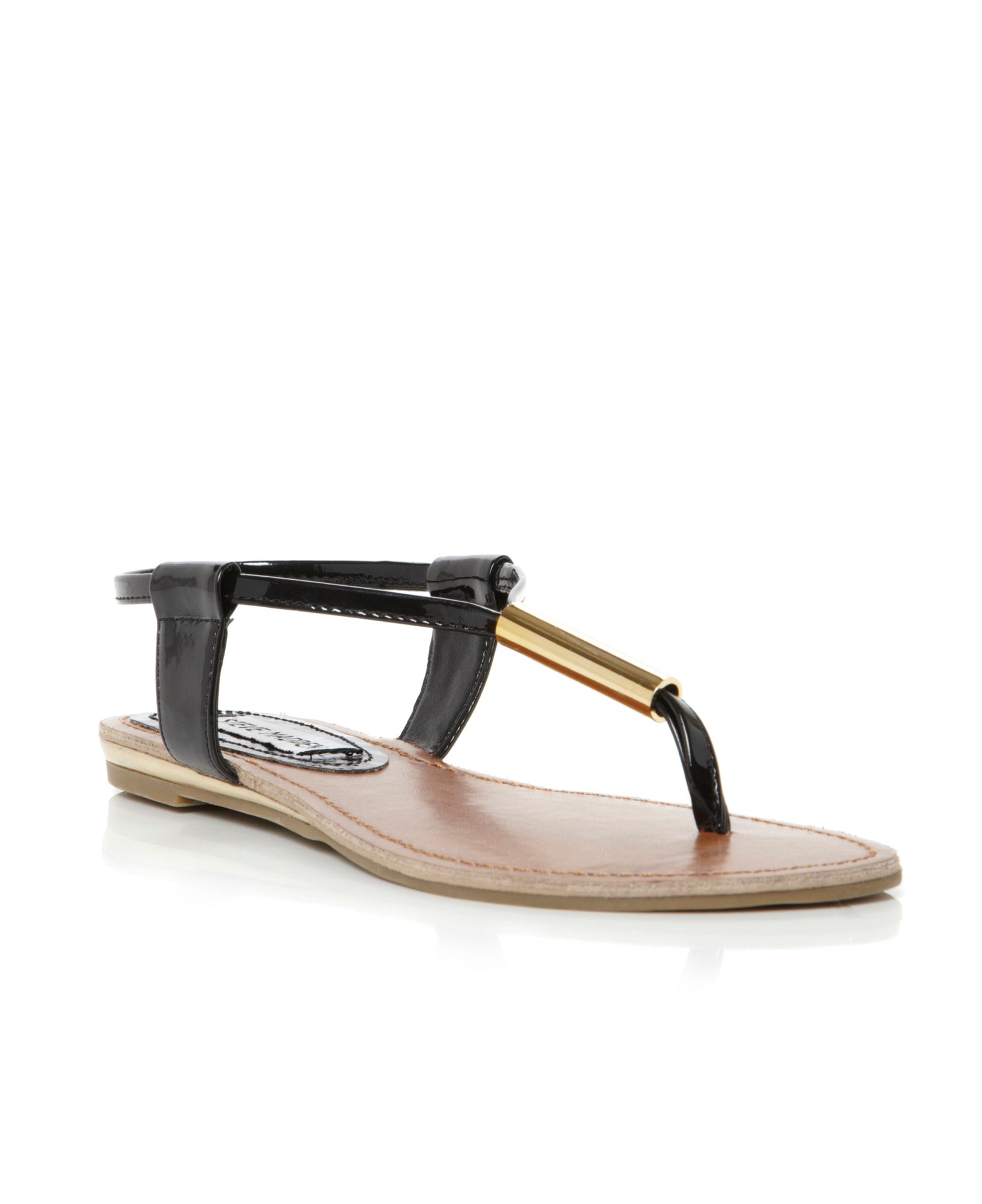 Steve madden Hamil Metal Detail Toe Thong Sandals in Black | Lyst