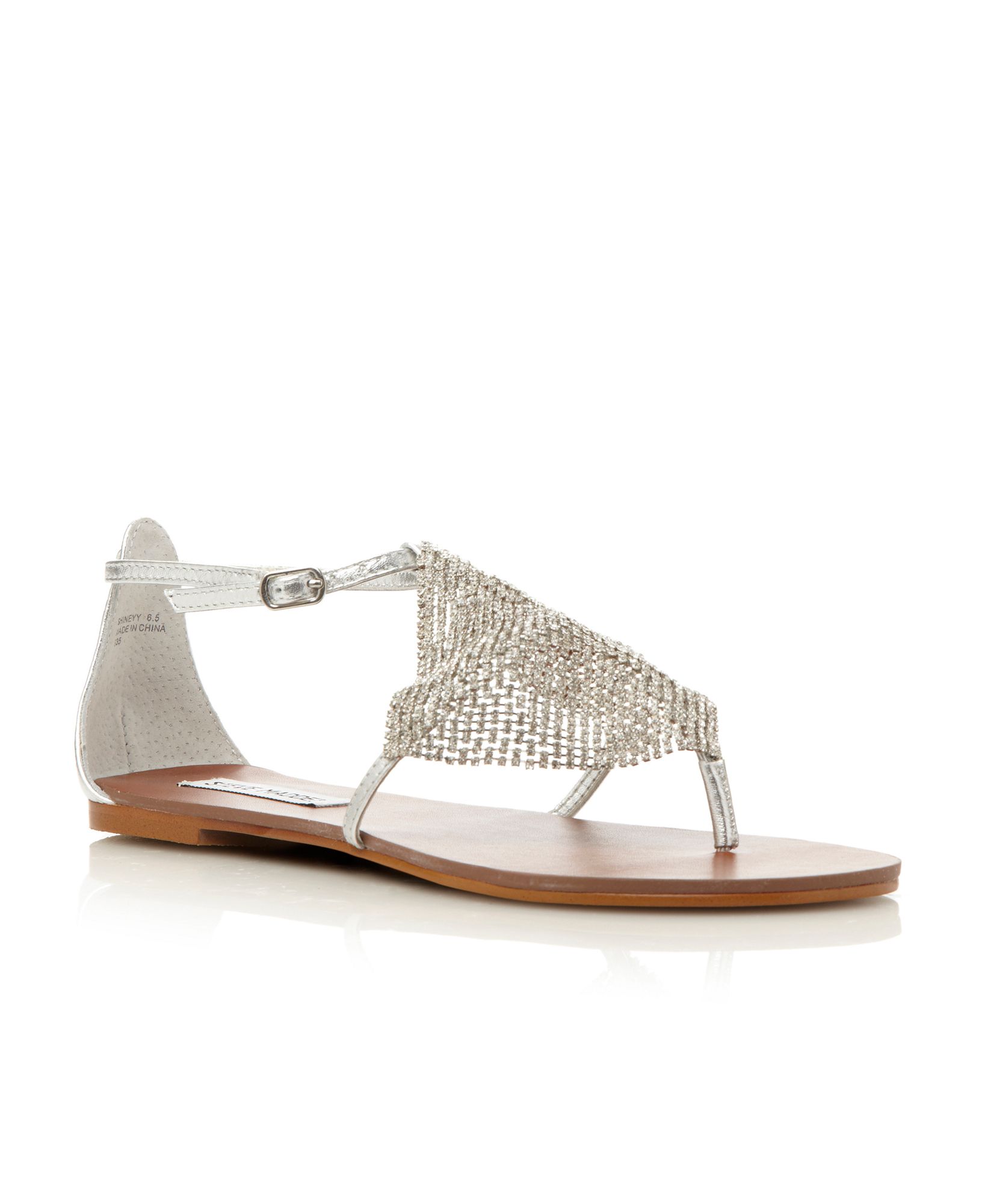 Steve Madden Shineyy Diamante Toe Thong Flat Sandals in Silver ...