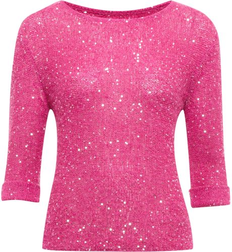 Therapy Sparkle Sequin Fine Knit Jumper in Pink | Lyst