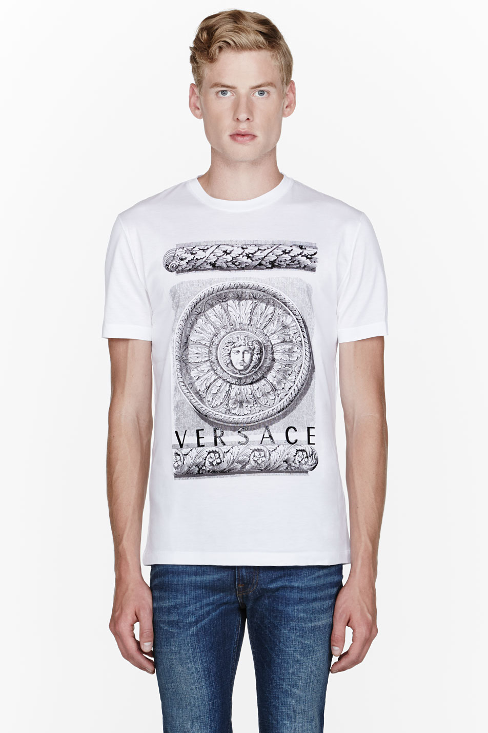 Versace White Etched Logo T-Shirt in White for Men | Lyst