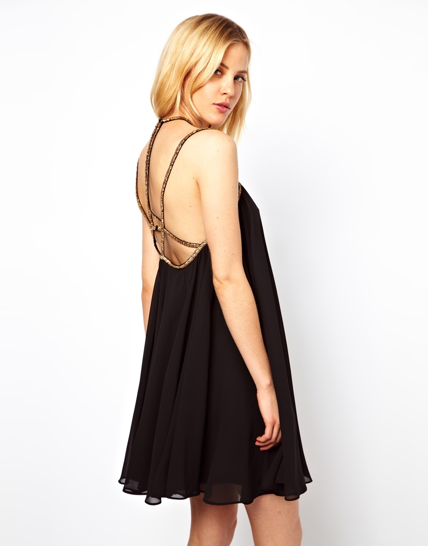 Lyst - Asos Embellished Strap Back Swing Dress in Black