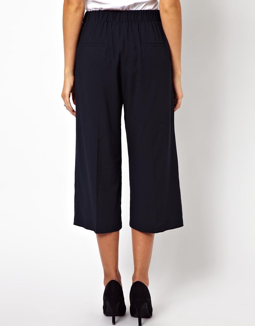 ASOS Crepe Straight Culottes in Navy (Blue) - Lyst