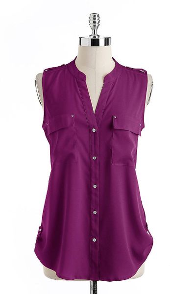 Calvin Klein Sleeveless Collarless Blouse in Purple | Lyst