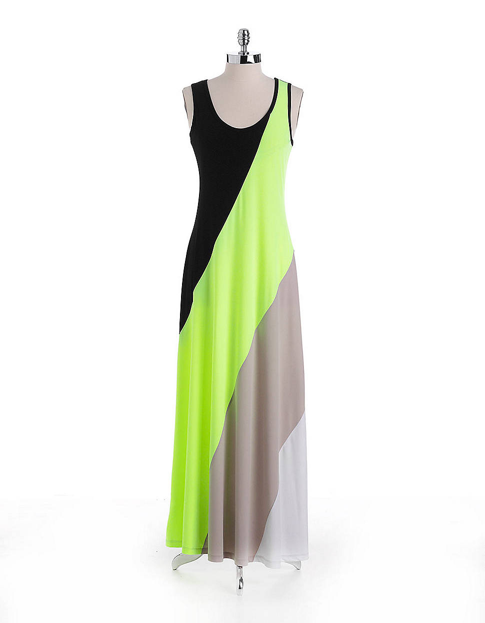 Calvin Klein Sleeveless Asymmetrical Colorblock Maxi Dress in Green ...