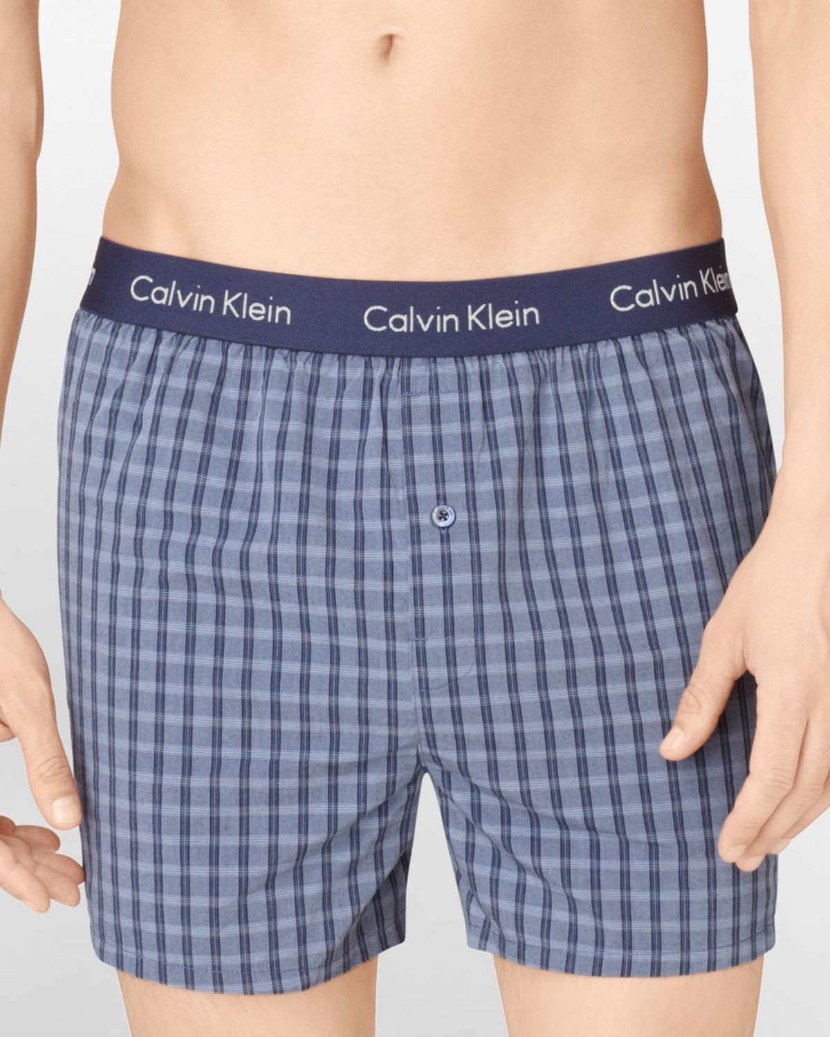 Calvin Klein Cotton Slim Fit Woven Plaid Boxer Shorts in Blue for Men - Lyst