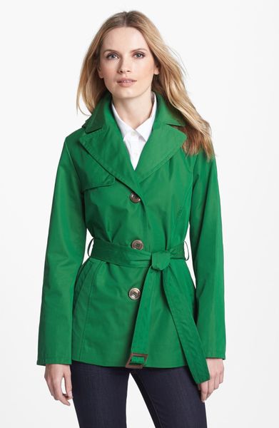 Ellen Tracy Single Breasted Trench Coat in Green (Kelly Green) | Lyst