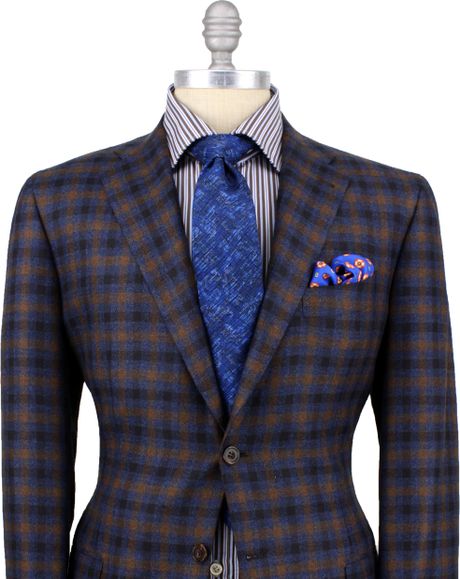 Kiton Camel Brown and Blue Plaid Sportcoat in Brown for Men (camel) | Lyst