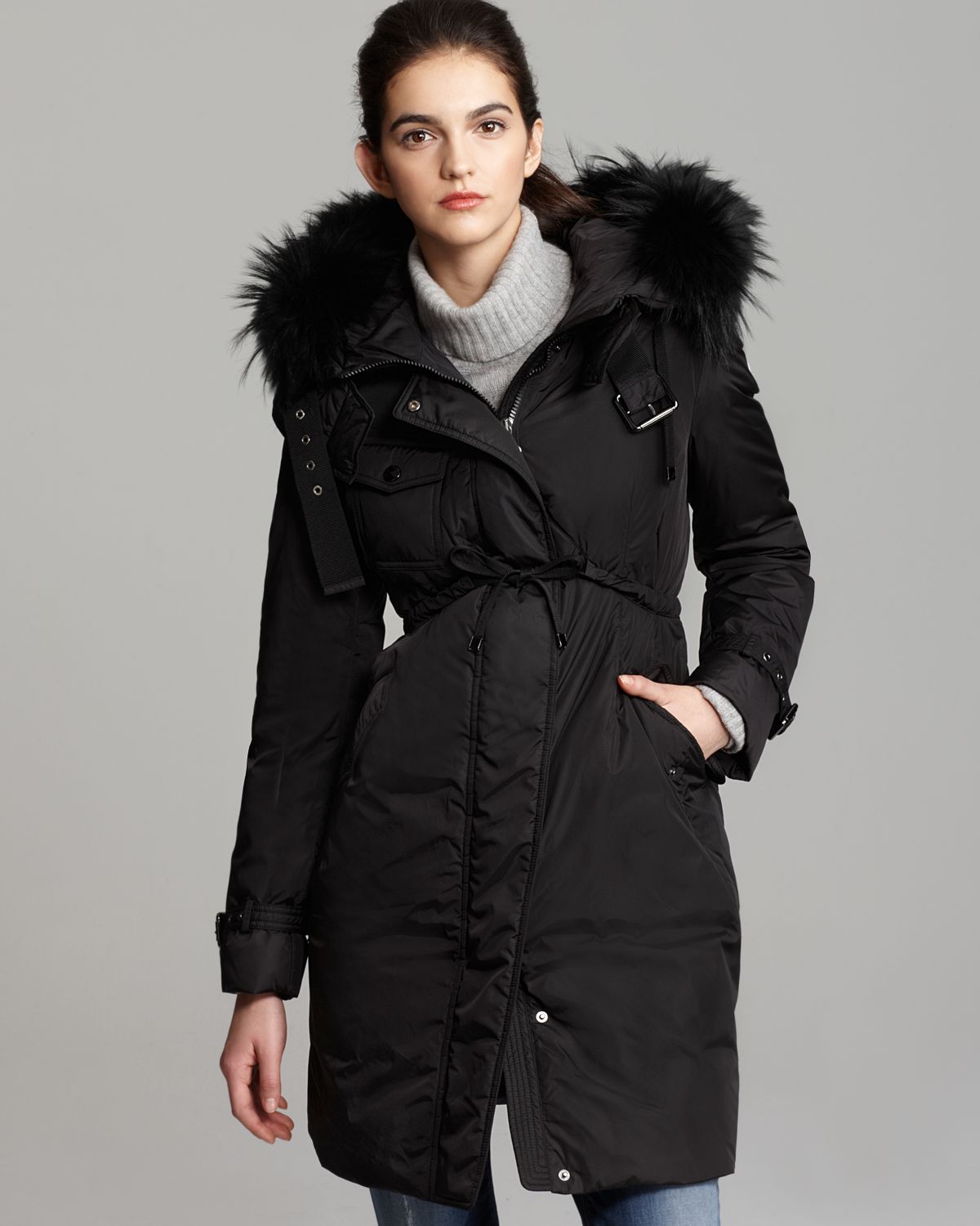 Moncler Phalangere Fur Trimmed Coat in 