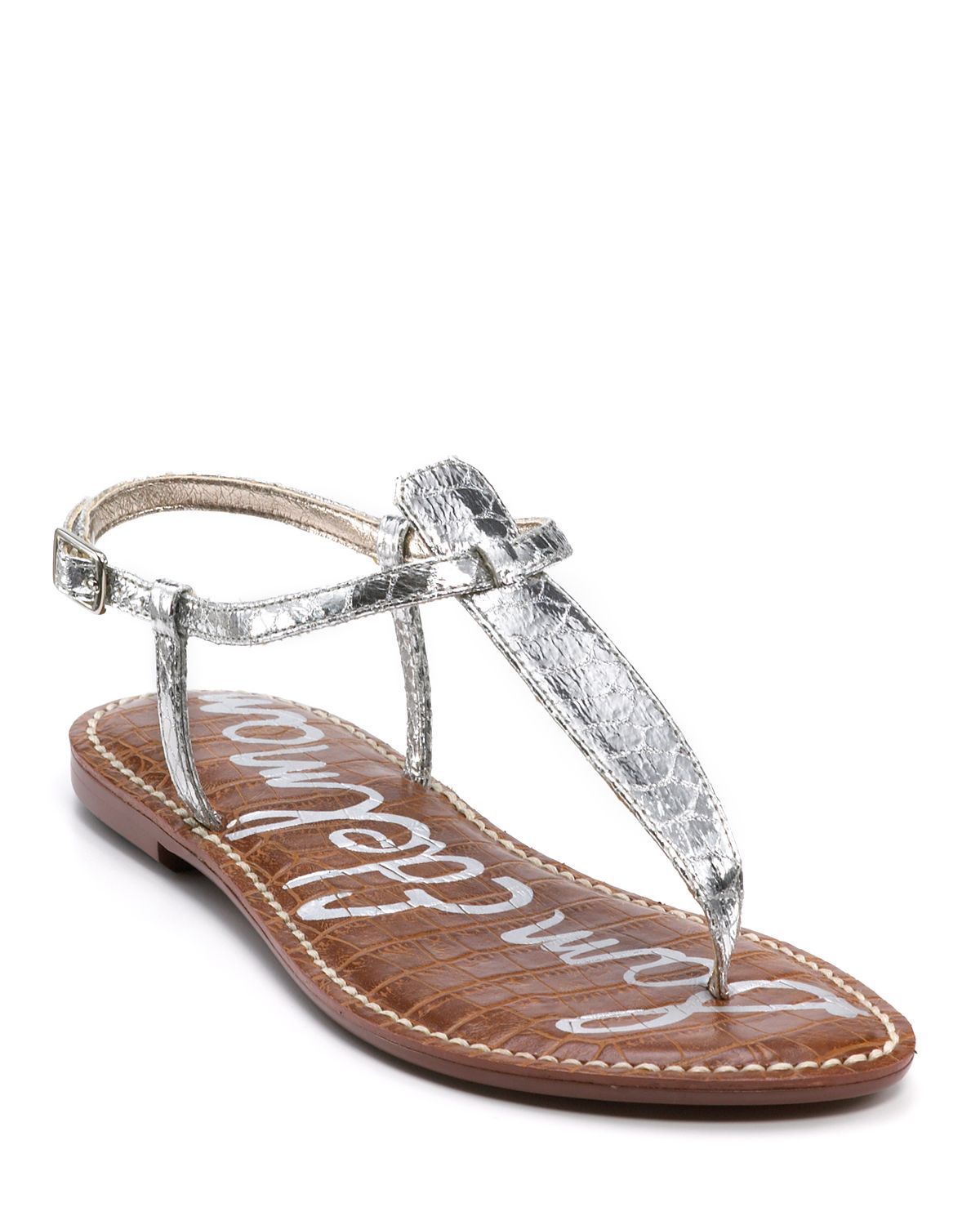 Sam Edelman Gigi Flat Sandals in Silver Snake (Metallic) - Lyst