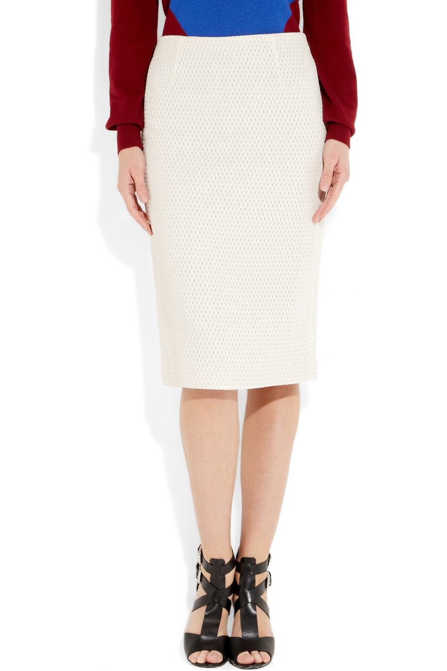 Lyst Tibi JacquardEffect WoolBlend Pencil Skirt in Natural