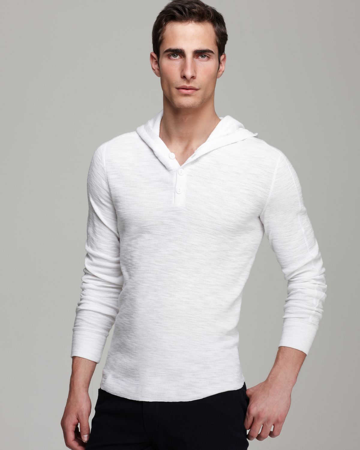 Vince Slub Henley Hoodie in White for Men | Lyst