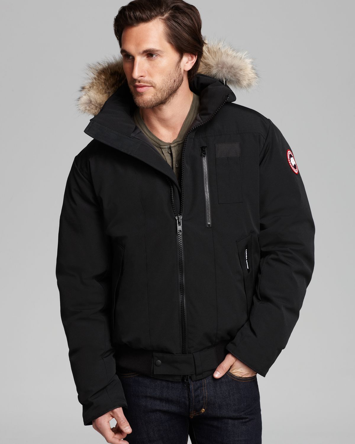 Canada Goose Borden Bomber Parka With Fur Hood in Black for Men - Lyst