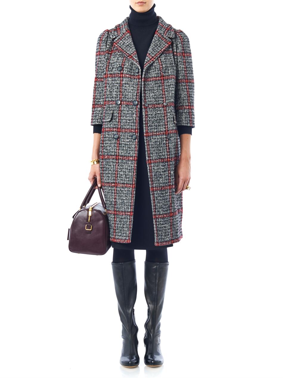 Lyst - Dolce & Gabbana Tweed Check Swing Coat in Gray