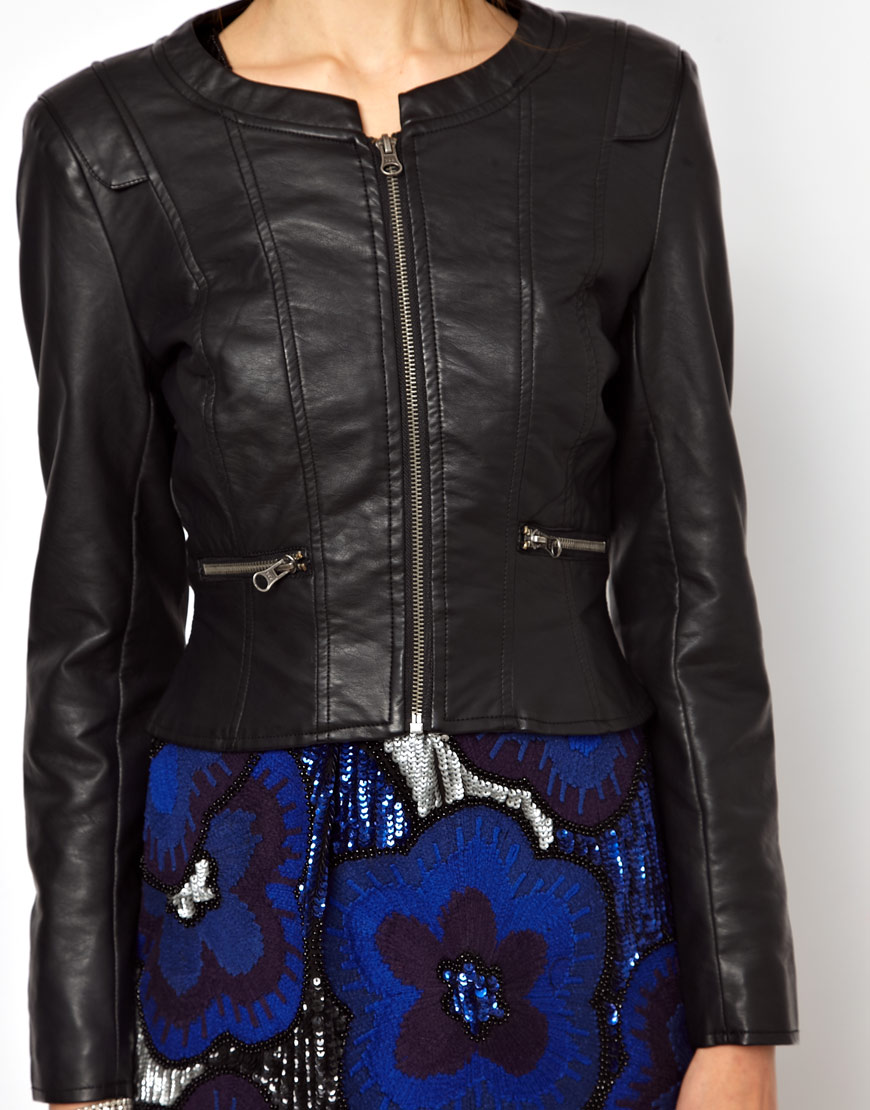 French Connection Riot Faux Leather Jacket with Shoulder Detail in 