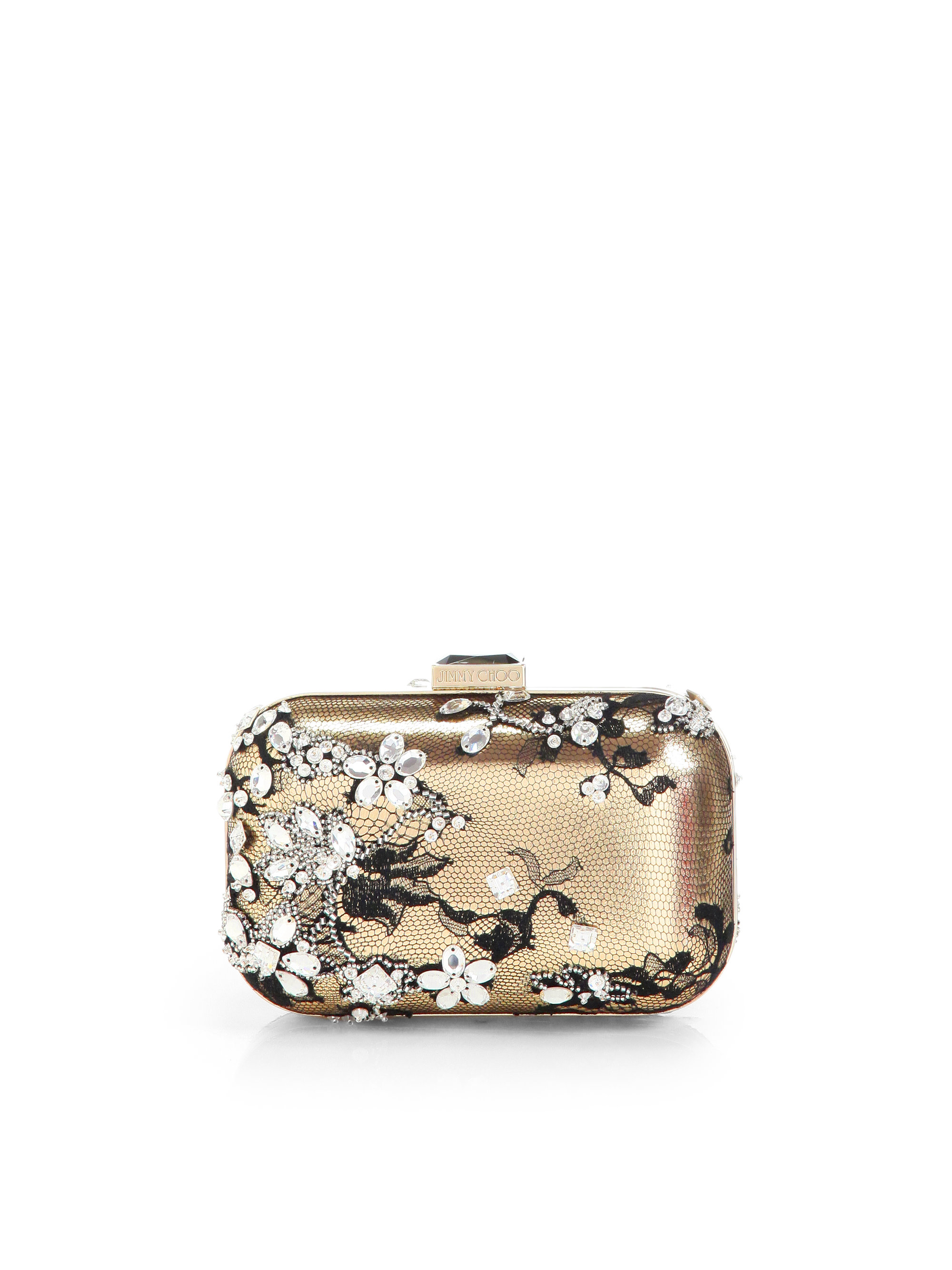 Jimmy choo Cloud Mixed Media Box Clutch in Metallic Lyst