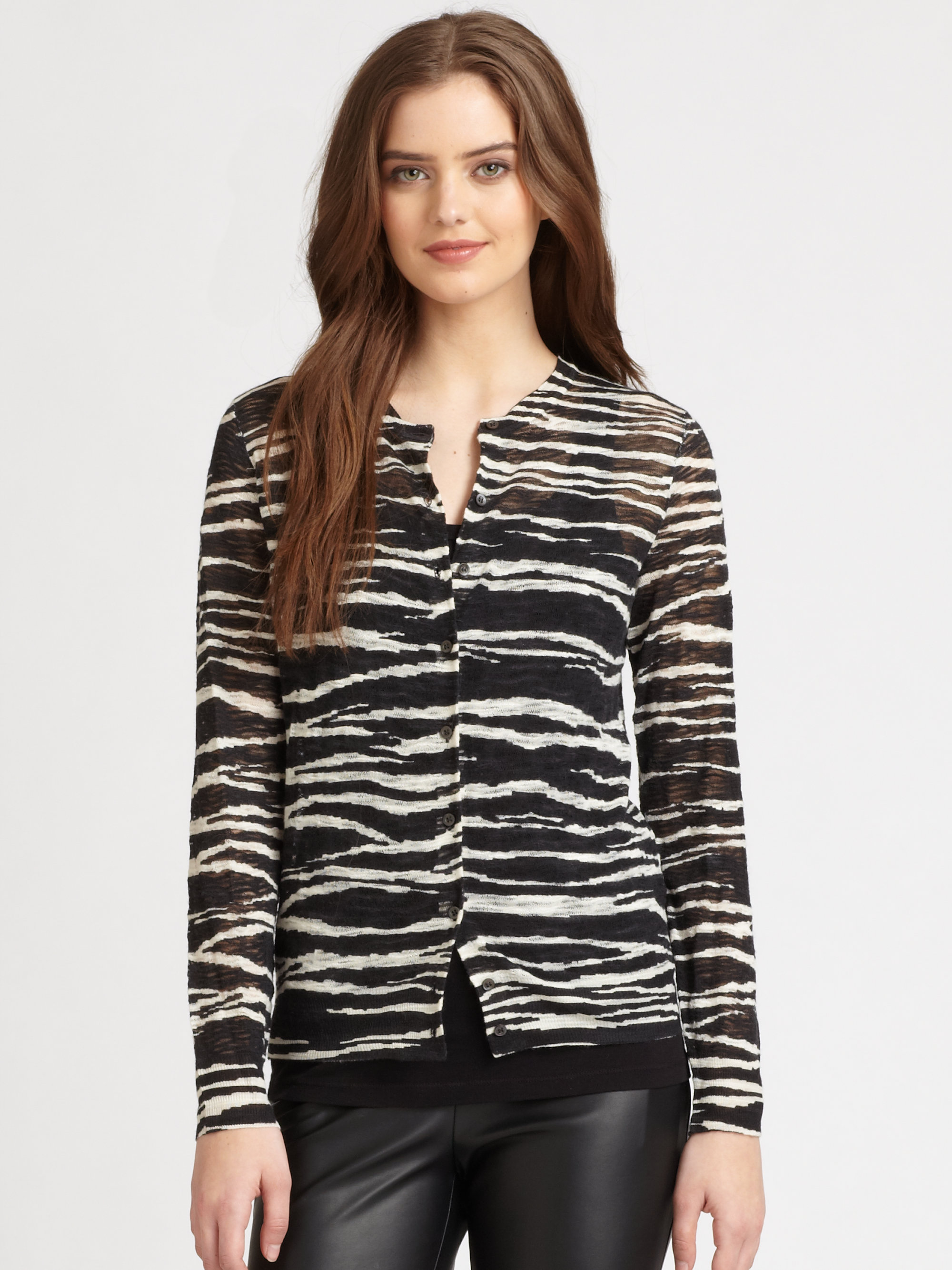 M Missoni Zebrastripe Cardigan Sweater in Animal (BLACK-WHITE STRIPE ...