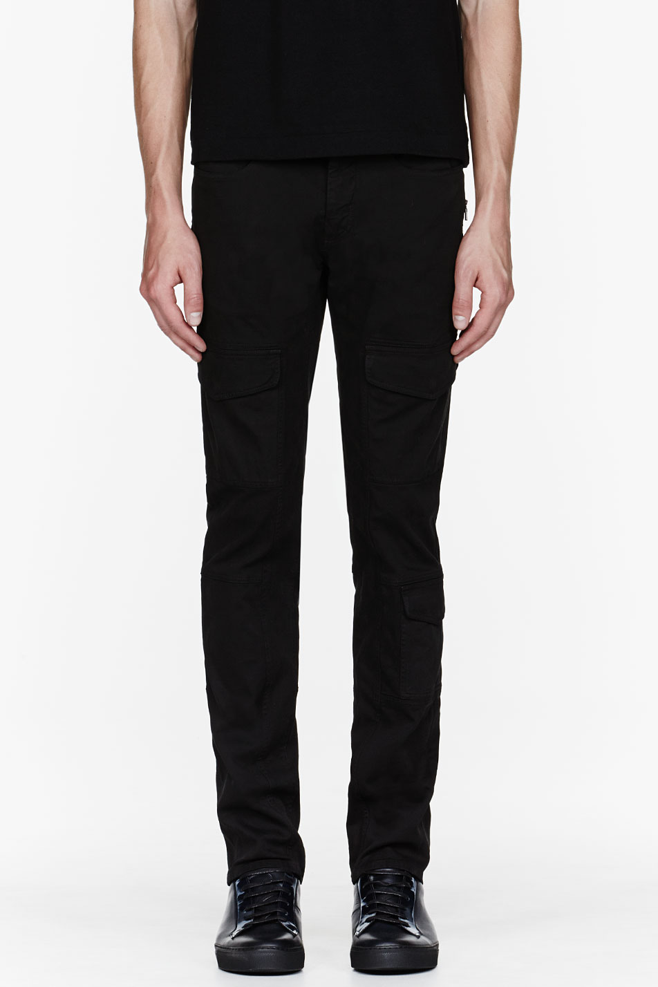mens skinny cargo pants black