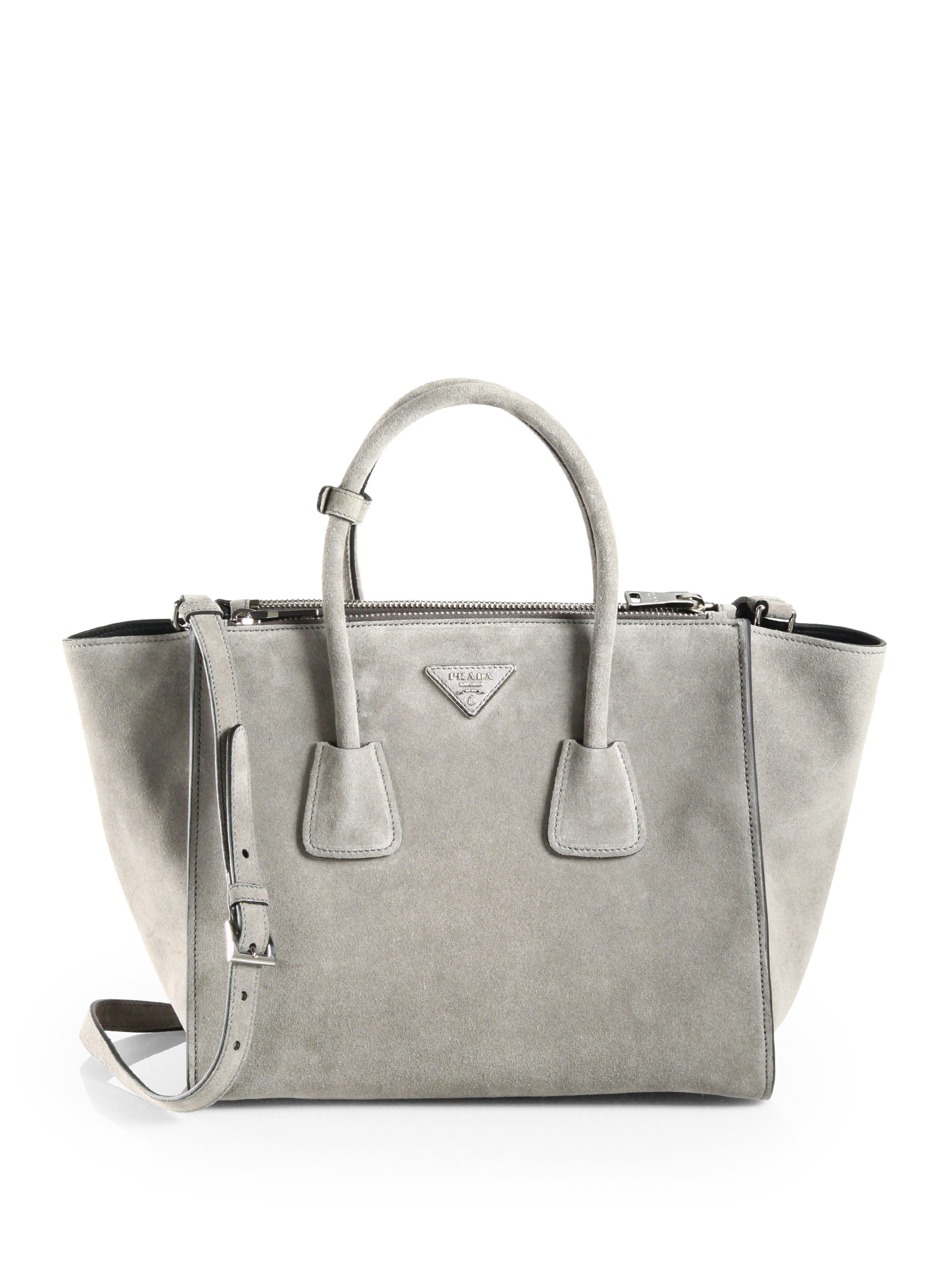 Prada Suede Twin Pocket Tote in Gray | Lyst