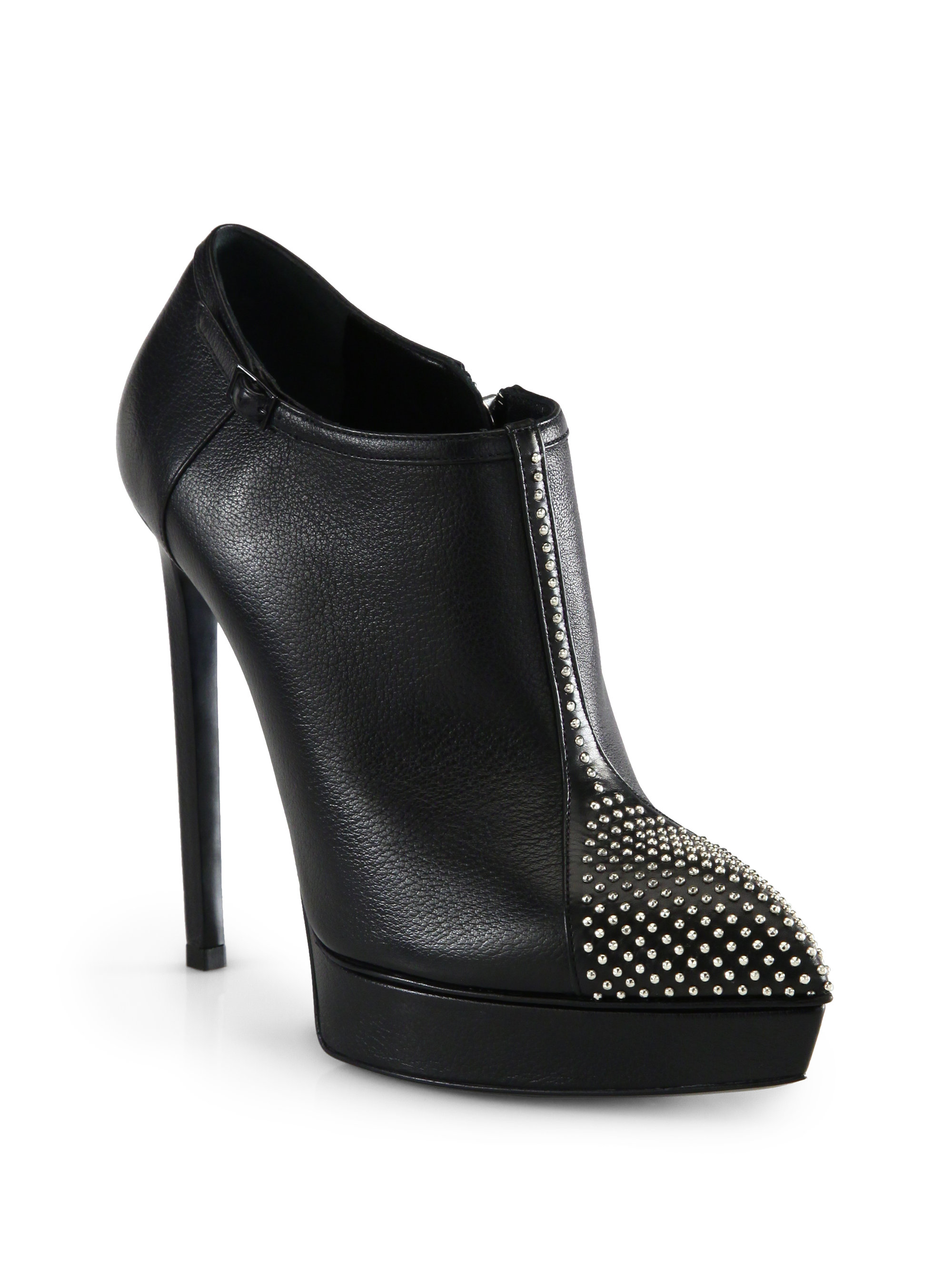 Saint Laurent Janis Studded Leather Platform Ankle Boots in Black | Lyst
