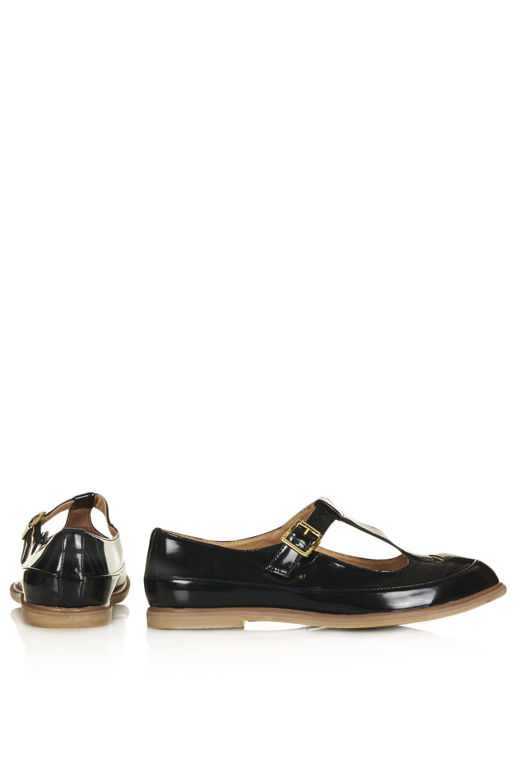 black patent t bar flat shoes