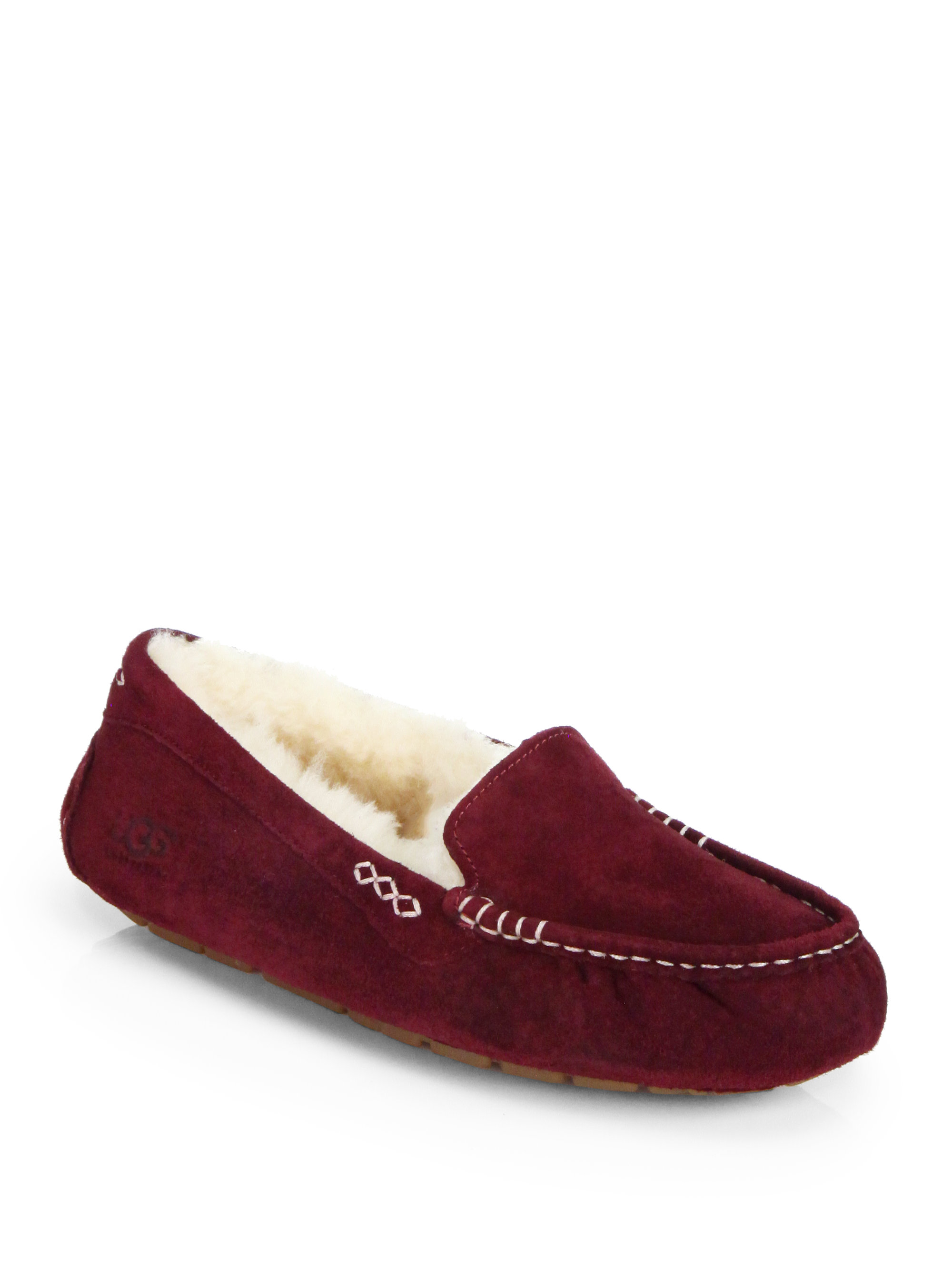 burgundy moccasin slippers