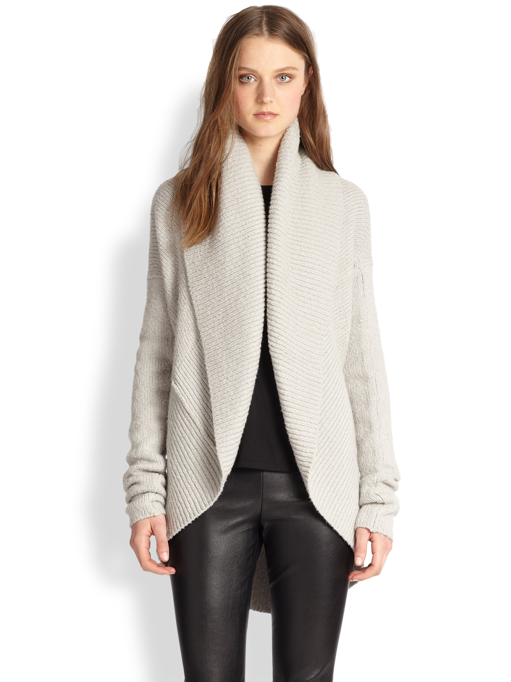 Lyst - Vince Ribbed Circle Cardigan in Gray