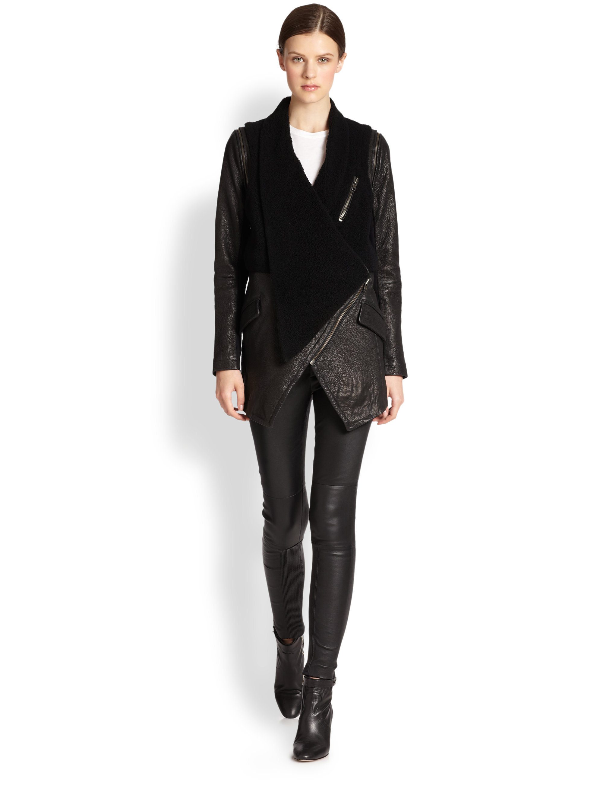 Yigal Azrouël Lambskin Leather Moto Jacket Cairoamani Com Yigal Azrouël Convertible Shearling Leather Jacket In Black Lyst