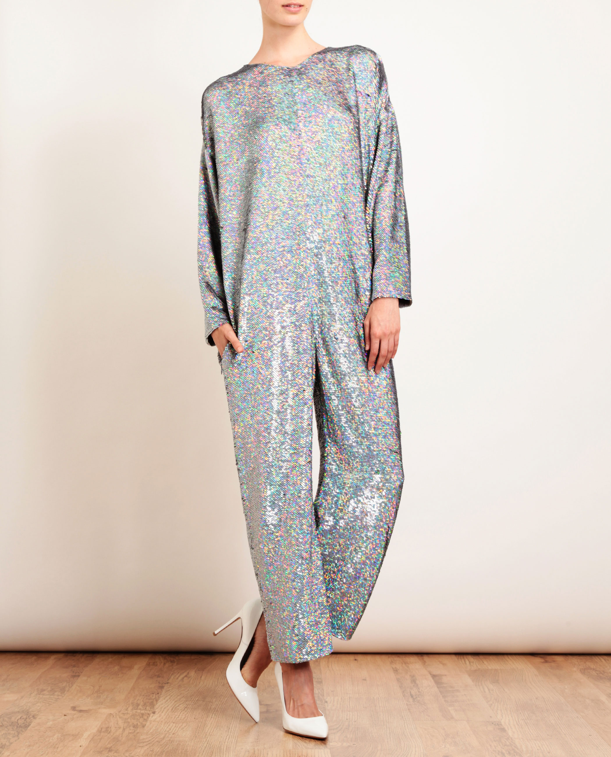 holographic sequin jumpsuit