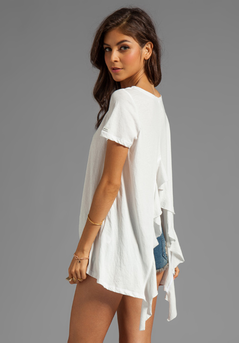 Rvca Hutton Ss Jersey Shirt with Open Back and Self Ruffle Drape in ...
