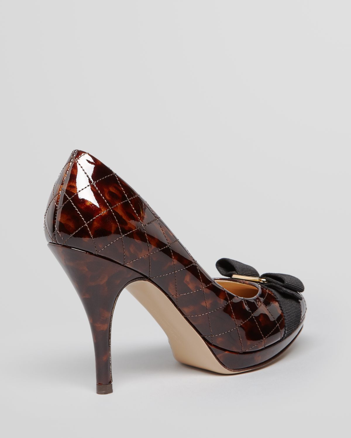 Ferragamo Platform Pumps Tina High Heel Quilted Tortoise in Tan