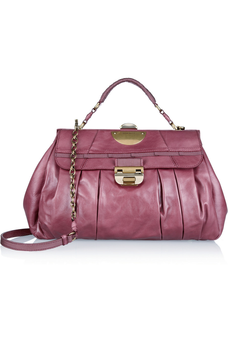 Nina Ricci Grosgrain trimmed Leather Shoulder Bag in Burgundy (Pink) - Lyst